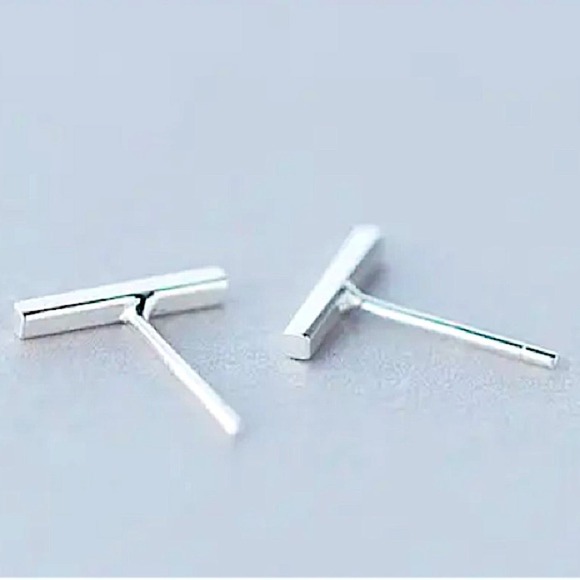 Sterling Silver Bar Post Stud Earrings Minimalist - Picture 7 of 10